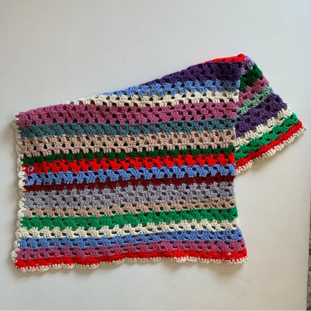 Vintage Handmade Multicolor Crochet Knit Afghan Throw Blanket